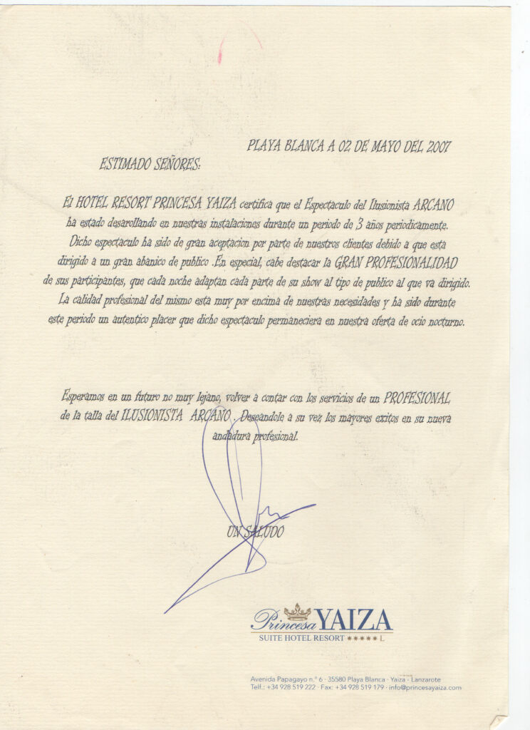 hotel princesa yaiza y arcano show